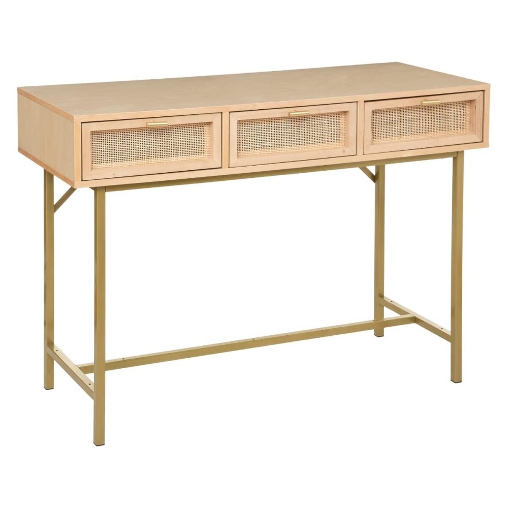 Console 3 tiroirs en bois et en rotin