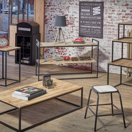 Table basse en métal et en bois