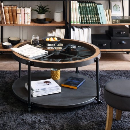 Table basse en métal et en bois